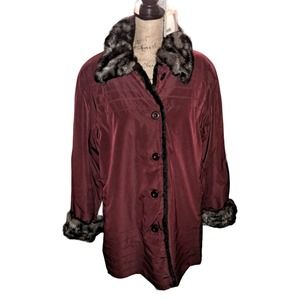New with Tags Dennis by Dennis Basso Burgundy Mid Length Faux Fur Large